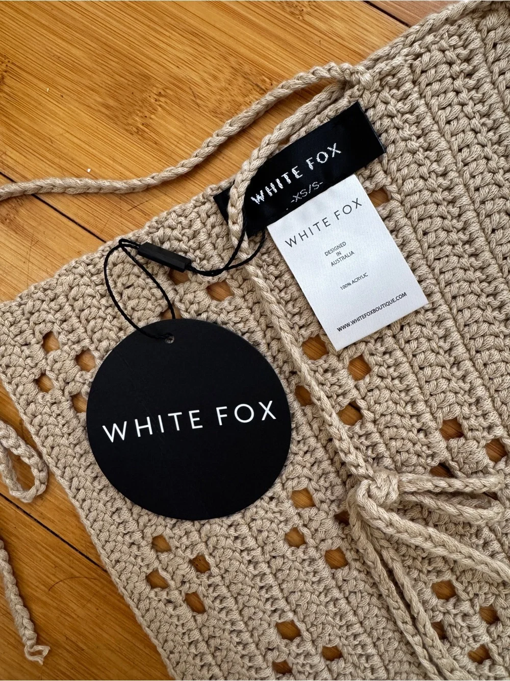 WHITE FOX, XS/S, NWT, Taking my Time crochet top in oat - Picture 4 of 5
